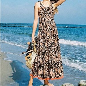 Free People Kika’s Printed Midi Dress Black Combo